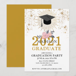 Studentfest Guld klass 2021 Rosa White Inbjudningar