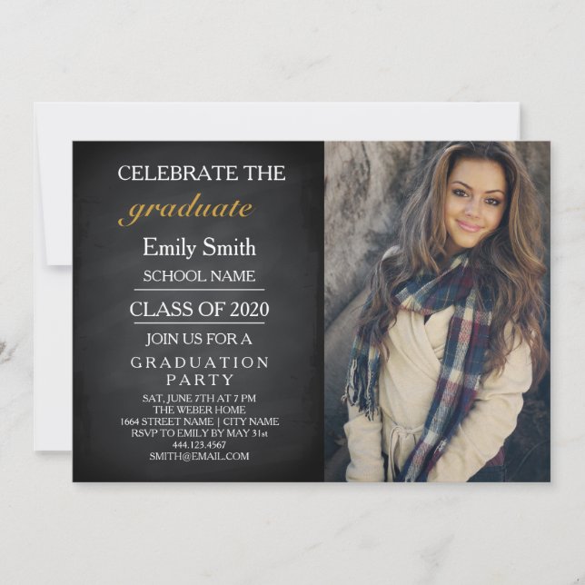 Studentfest i Blackboard Chalkboard Celebrate Inbjudningar (Framsida)