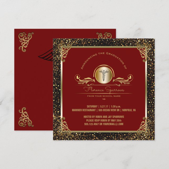 Studentfest i sjuksköterskeskolor| Pinning Ceremon Inbjudningar (Fram/baksida)