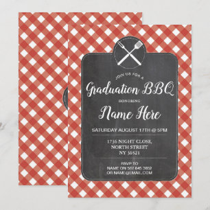 Studentfest Inbjudan Red Gingham BBQ Chalk