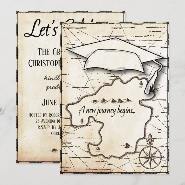 Studentfest Karta resa för att lyckas Inbjudningar (Fram/baksida)