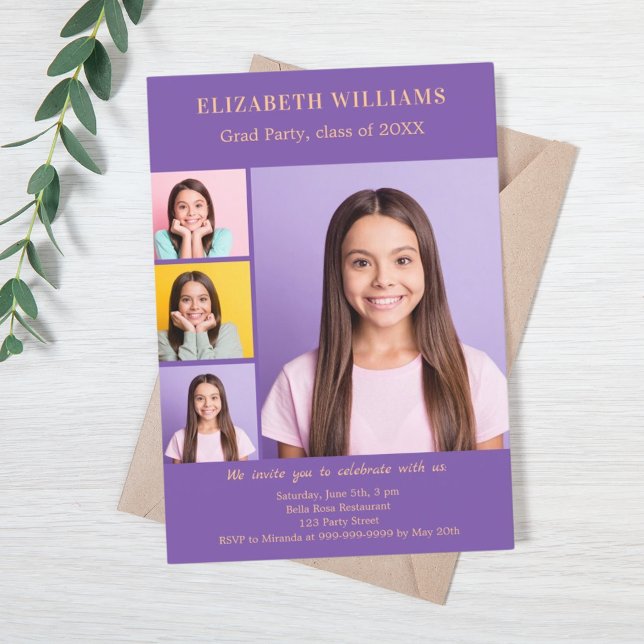 Studentfest lila fotokollage inbjudningar (Skapare uppladdad)
