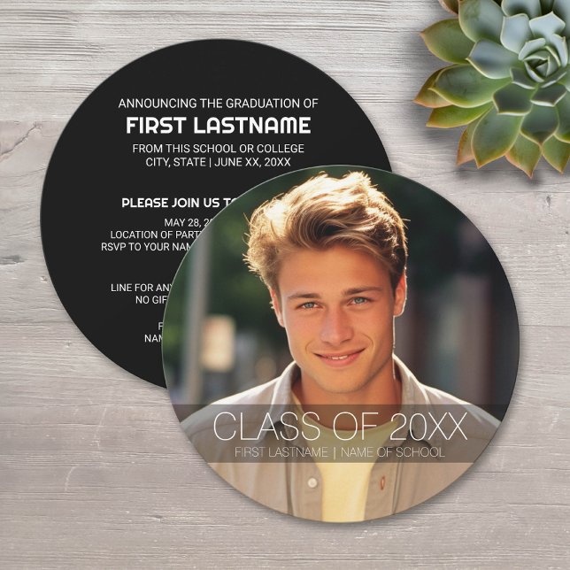 Studentfest med Photo Can CHANGE Back Färg Inbjudningar (Circle Graduation Invitation)