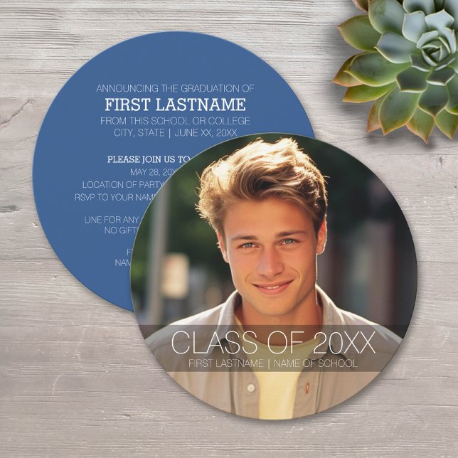 Studentfest med Photo Can CHANGE Back Färg Inbjudningar (Circle Graduation Invitation)