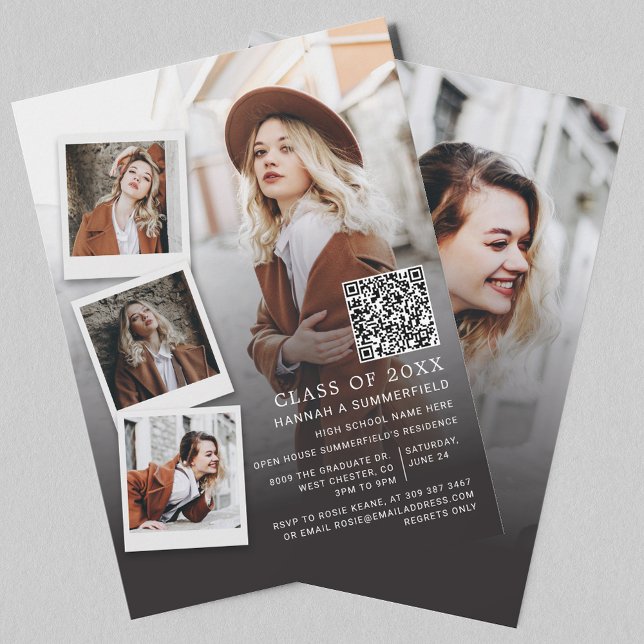 Studentfest Multi Photo QR-kod Grad 2025 Inbjudningar (Christmas Tropical Palm Tree Coastal Moving Announcement)