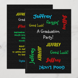 Studentfest, Namn, Faux Black Burlap Inbjudningar