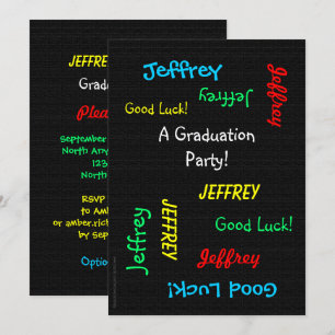 Studentfest, Namn, Faux Black Burlap Inbjudningar