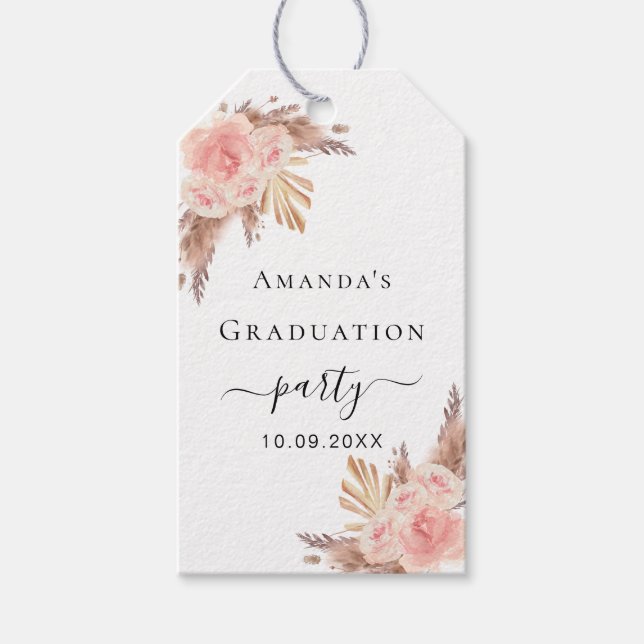 Studentfest  pampasgräs boho tack presentetikett (Framsidan)