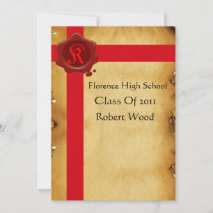 STUDENTFEST PARCHMENT, Red Vax Seal Monogram Inbjudningar