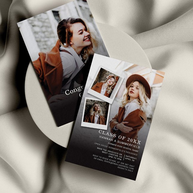 Studentfest Photo Collage Open House Grad Inbjudningar (Graduation Open House Photo Collage 2024 Invitation)