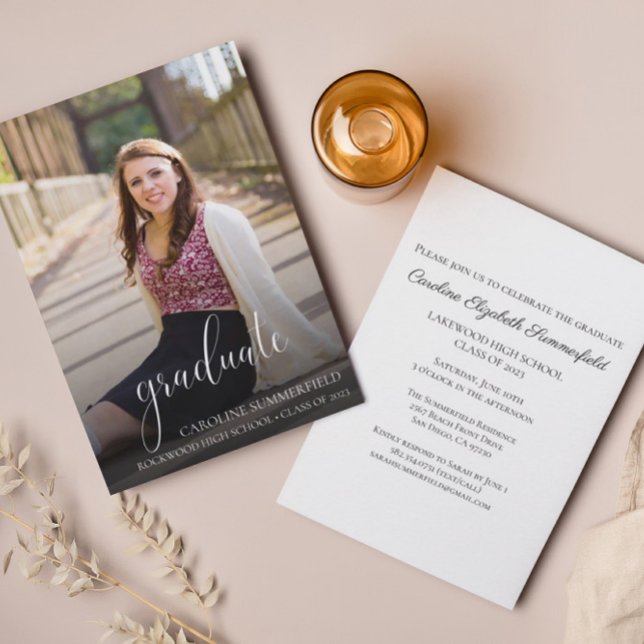 Studentfest Photo Elegant Script Inbjudningar (Skapare uppladdad)