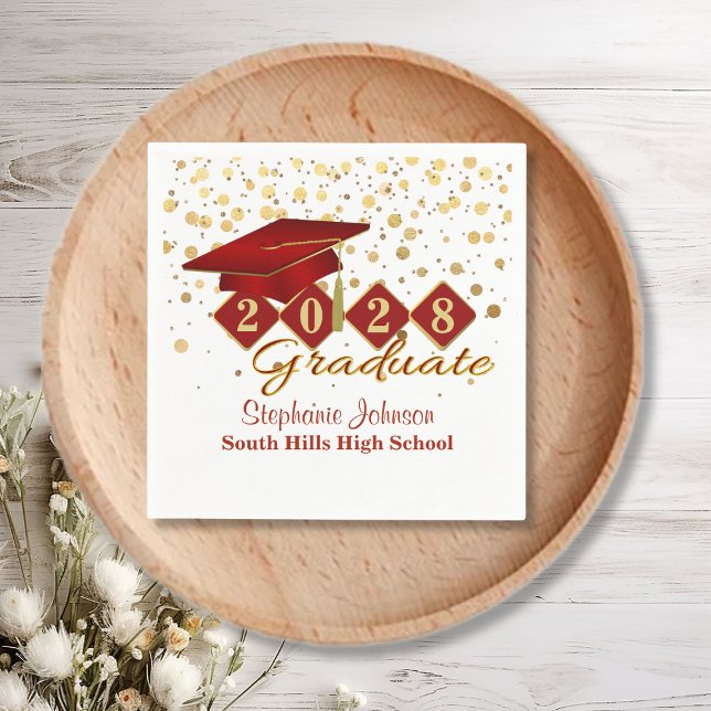 Studentfest Red och Guld Pappersservett (Graduation Party Red and Gold Napkins)