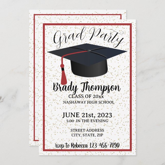 Studentfest-RED School Färg - 2 foto Inbjudningar (Fram/baksida)