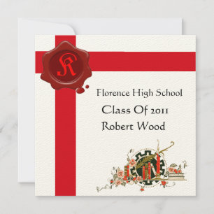 STUDENTFEST Red Vax Seal Monogram Inbjudningar