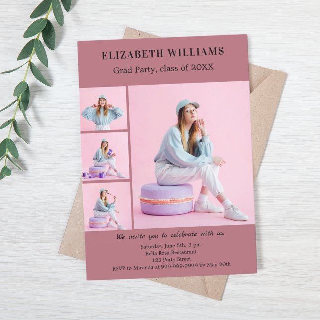 Studentfest ro guld fotokollage inbjudningar (Skapare uppladdad)