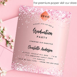 Studentfest rosa glitter budgetinbjudan flygblad