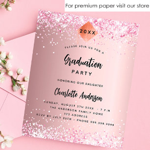 Studentfest rosa glitter budgetinbjudan flygblad