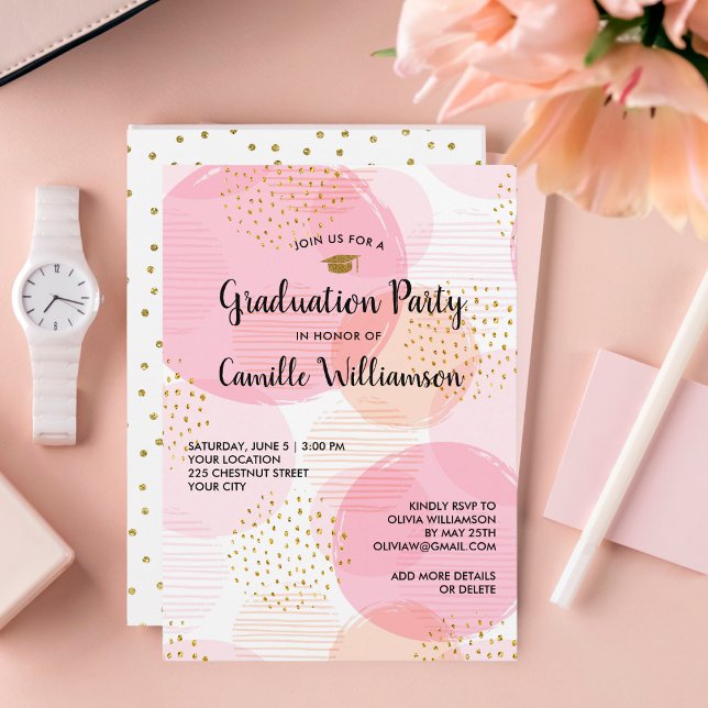 Studentfest Rosa Guld Glitter Chic Modern Roligt Inbjudningar (Skapare uppladdad)
