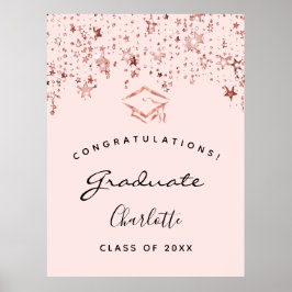 Studentfest rosa ros guld stjärnor poster