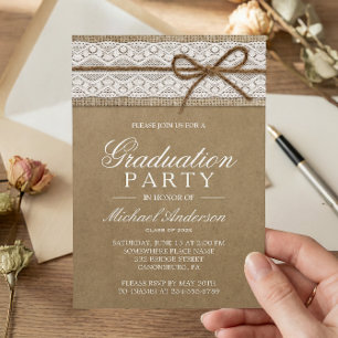 Studentfest Rustic Burlap String Bow Snöre Inbjudningar