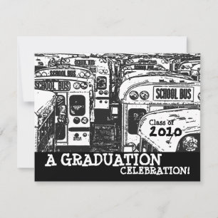 Studentfest School Buss Black White Inbjudan