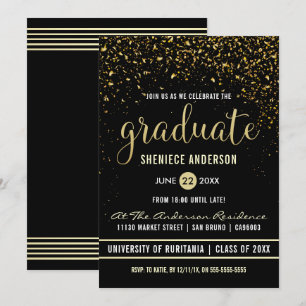 Studentfest Shimming Guld Confetti Inbjudningar