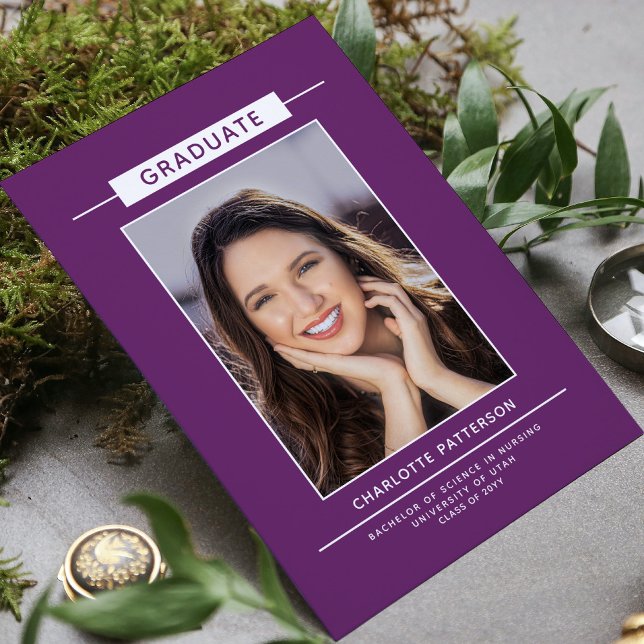 Studentfest Simple Modern Script Photo Lila Inbjudningar (Skapare uppladdad)