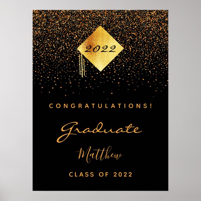 Studentfest svart guld student 2022 poster (Framsidan)