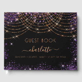 Studentfest svart lila guld glitter 2025 gästböcker