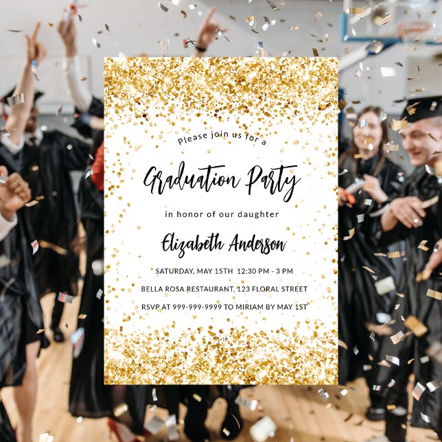 Studentfest Vit lyx guld glitter Inbjudningar (Skapare uppladdad)