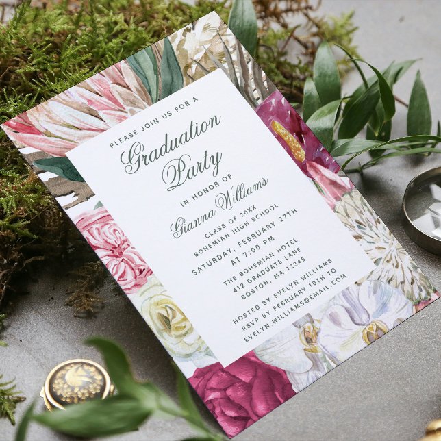 Studentfest Watercolor Blommigt Grad Student Inbjudningar (Skapare uppladdad)