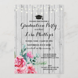 Studentfest Watercolor Blommigt Wood Inbjudan