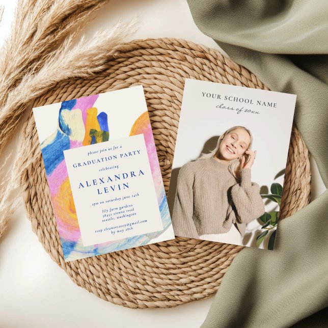 Studentfesten Artsy Abstrakt Watercolor Photo Inbjudningar (Skapare uppladdad)