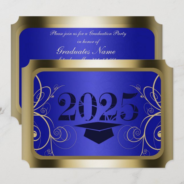 Studentfesten Blå och Guld Ram Inbjudningar (Fram/baksida)