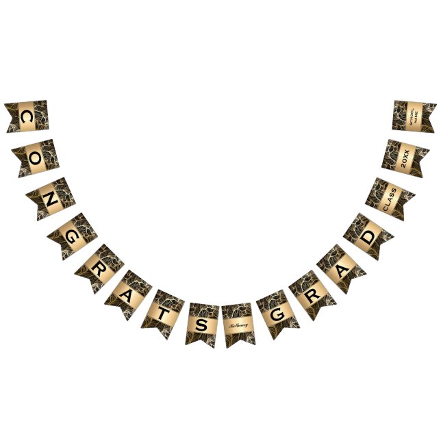 Studentfesten Black and Guld Damask Vimplar (Alla)