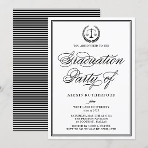Studentfesten Black Elegant Script Law School Inbjudningar