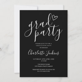 Studentfesten Black Grad Party Script Heart Inbjudningar