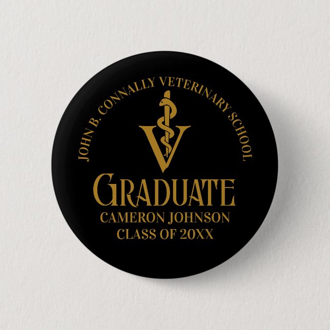 Studentfesten Black Guld Veterinary School Knapp (Framsida)
