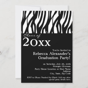 Studentfesten Black+White Mod Zebra Inbjudningar