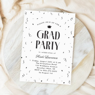 Studentfesten Black + White Modern Typography Inbjudningar