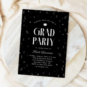 Studentfesten Black + White Modern Typography Inbjudningar
