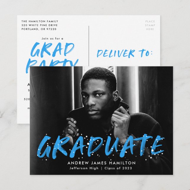 Studentfesten Blåmodern färgplatta - foto Inbjudan Vykort (Fram/baksida)