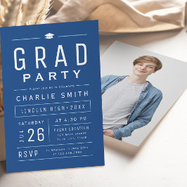 Studentfesten Blue Modern Simple Typography Inbjudningar