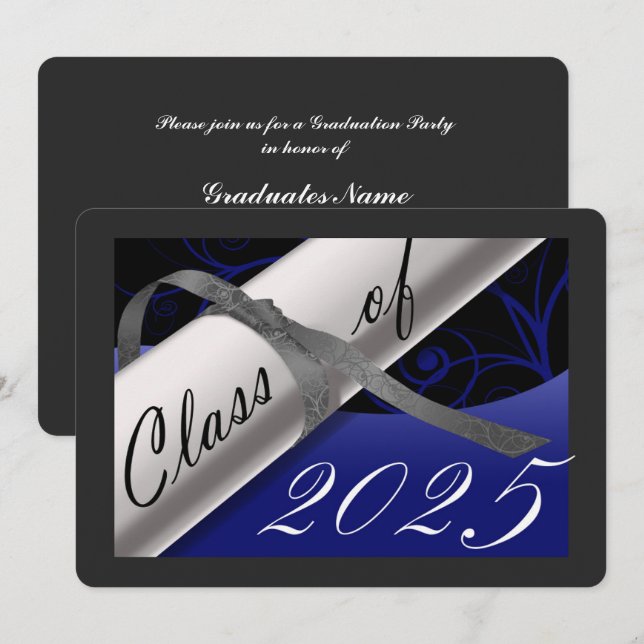 Studentfesten Blue & Silver Inbjudningar (Fram/baksida)