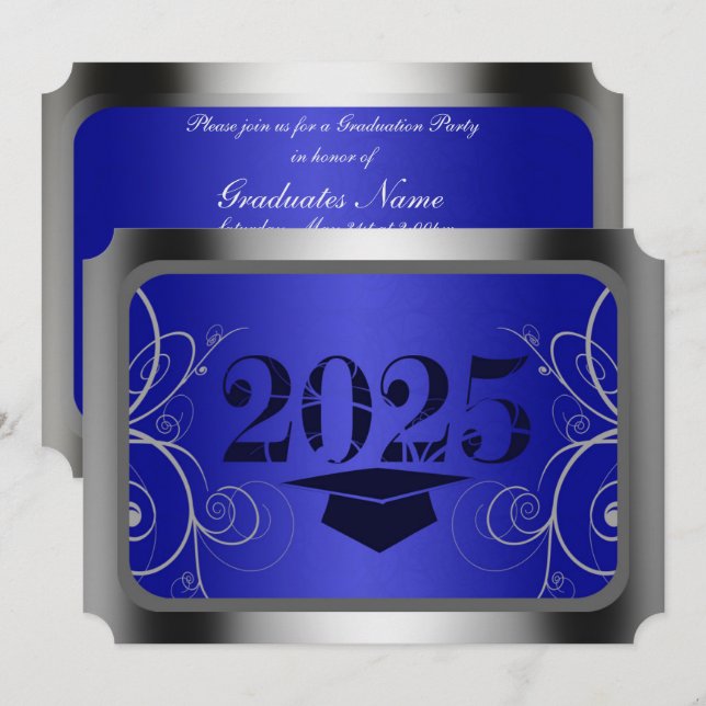 Studentfesten Blue & Silver Ram Inbjudningar (Fram/baksida)