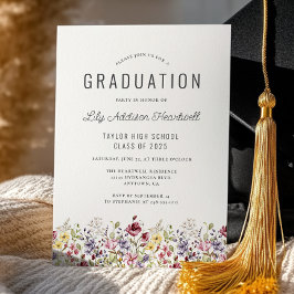 Studentfesten Boho Watercolor WildblomIvory Inbjudningar