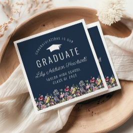 Studentfesten Boho Watercolor Wildblommor Navy Pappersservett