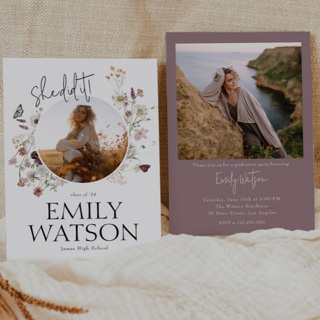 Studentfesten Boho Wildblomfoto Inbjudningar (Skapare uppladdad)