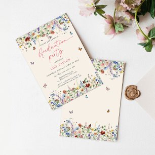 Studentfesten Boho Wildblommor & Butterflies Inbjudningar
