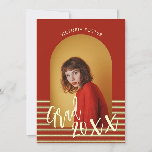 Studentfesten Bright Red and Guld Photo Inbjudningar (Framsida)